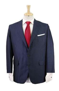 Edgar Pomeroy Bespoke Tailored Metalic Royal Blue Silk Linen Suit 38S